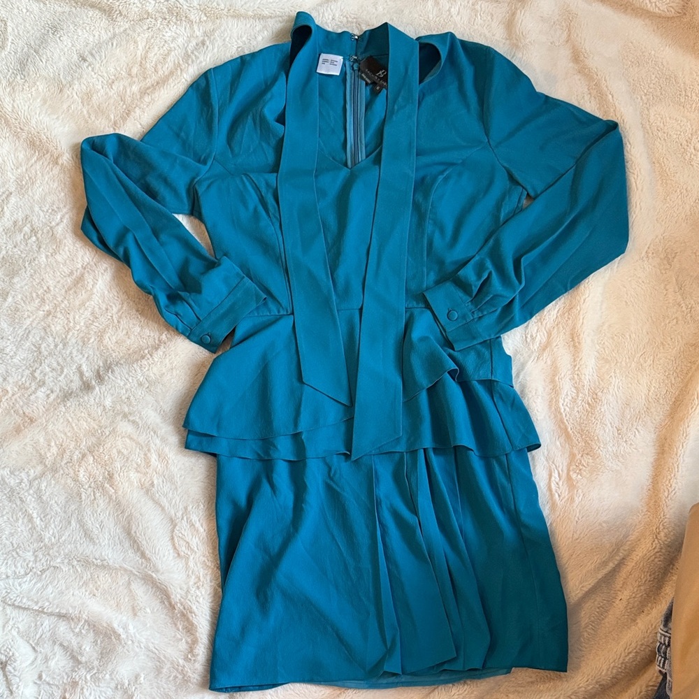 Sachin + Babi Teal Long Sleeve Dress with Scarf Detail
